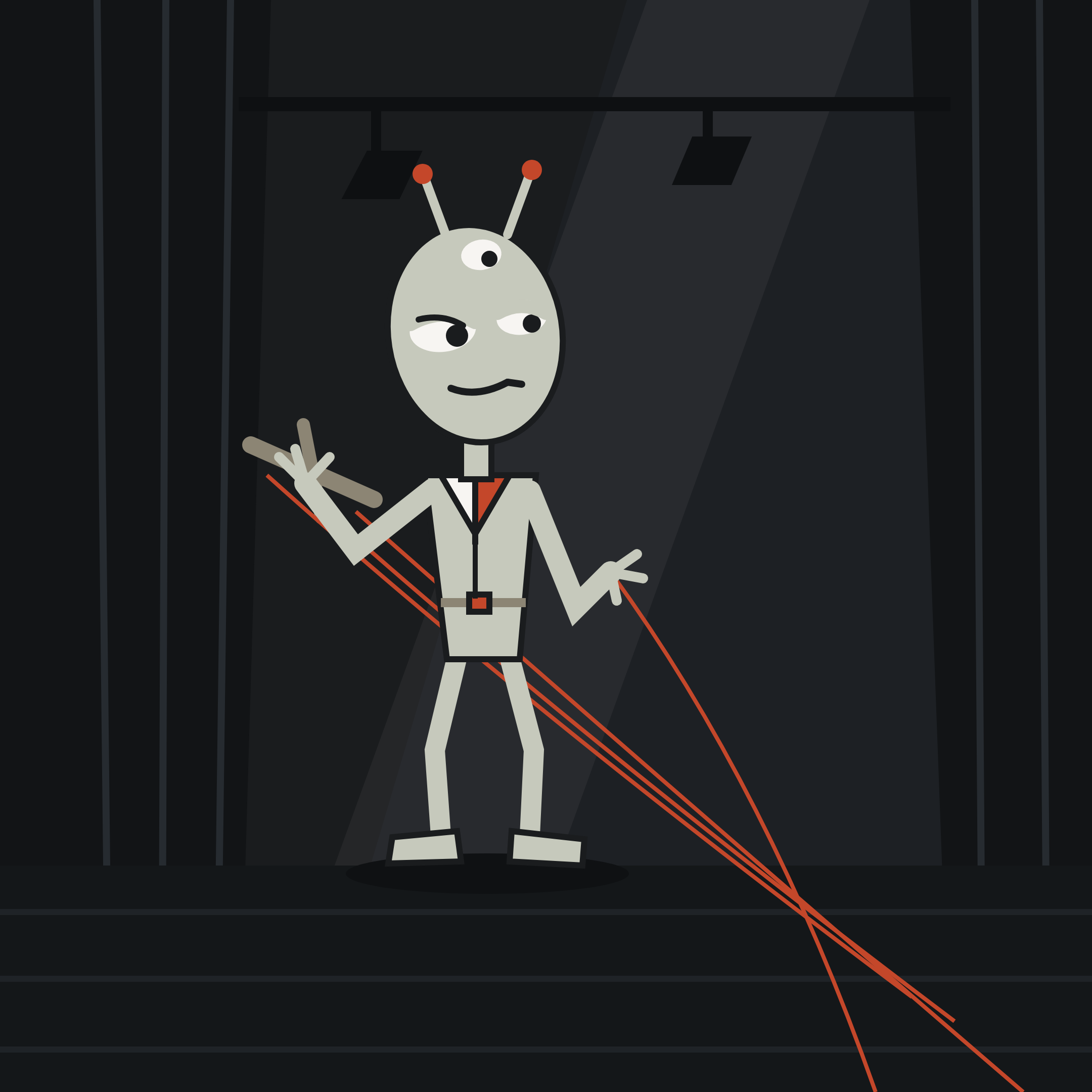 A puppet master pulling strings from behind the curtain