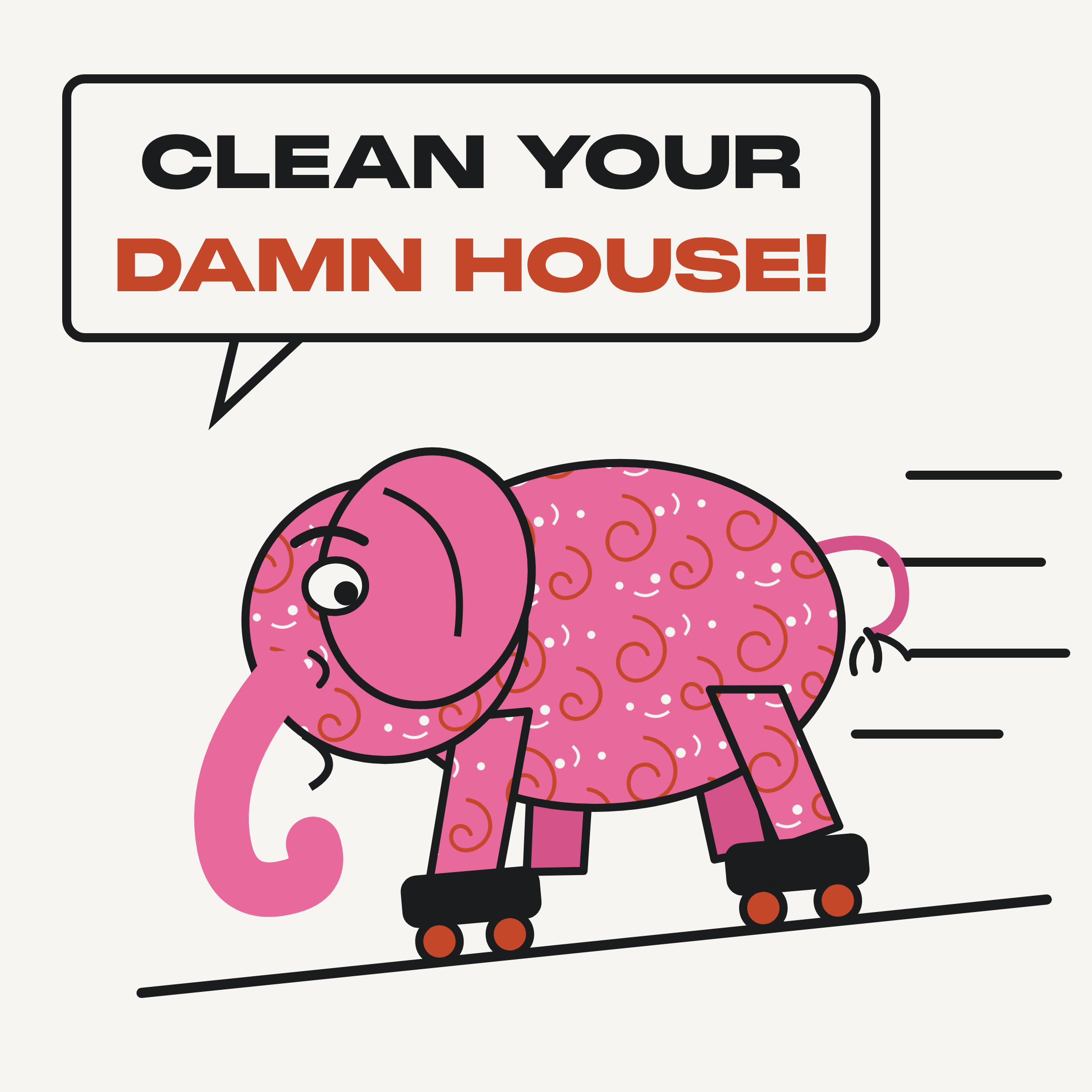 A pink paisley-printed elephant on roller skates